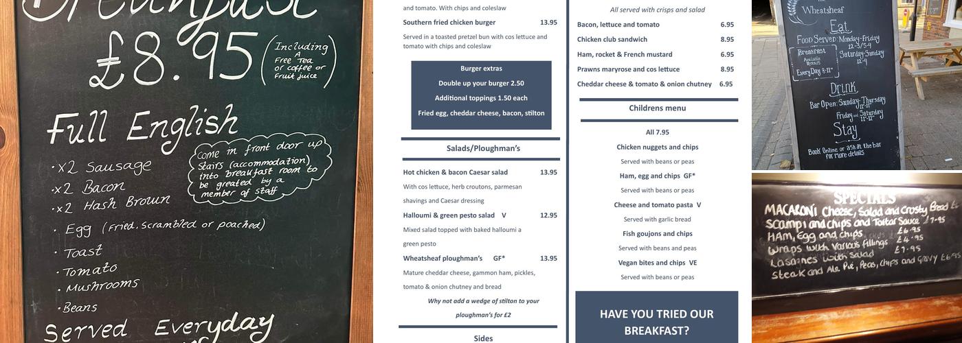 The Wheatsheaf Hotel Menu