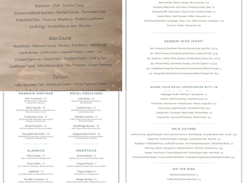 The Royal Hotel Menu