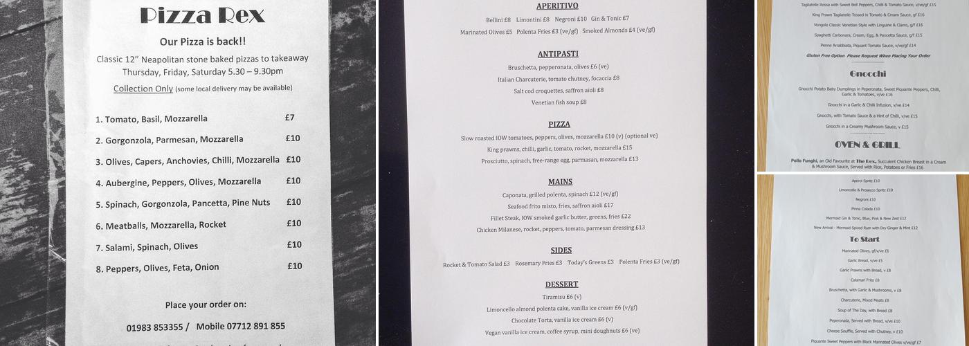 The Rex in Ventnor Menu