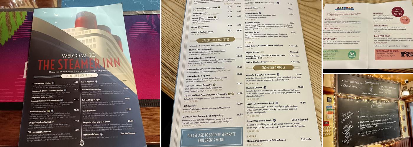 The Steamer Inn Menu