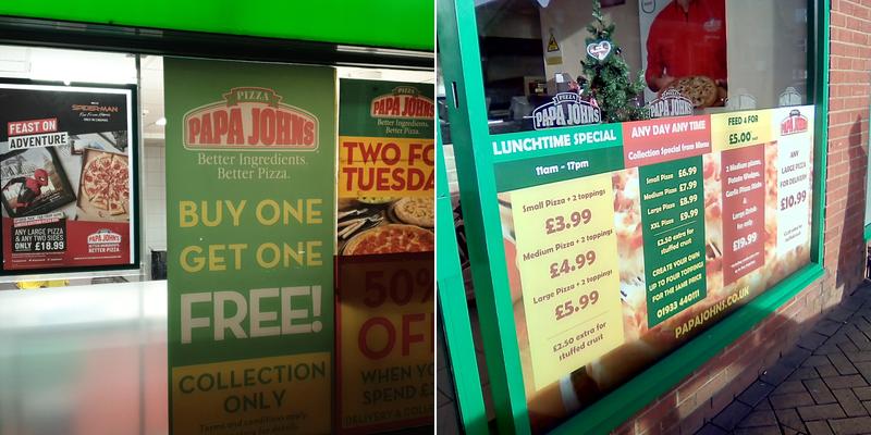 Papa Johns Pizza Menu