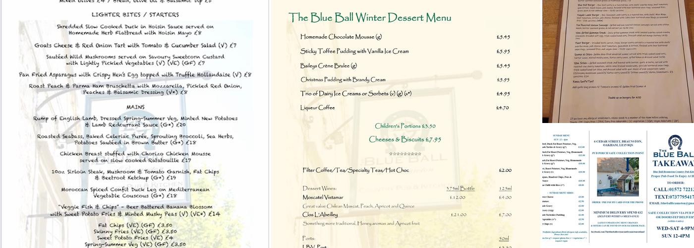 The Blue Ball at Braunston - Country Pub Restaurant, Oakham, Rutland LE15 Menu
