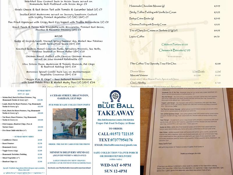 The Blue Ball at Braunston - Country Pub Restaurant, Oakham, Rutland LE15 Menu