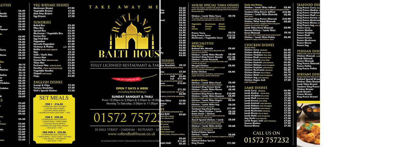 Rutland Balti House Menu