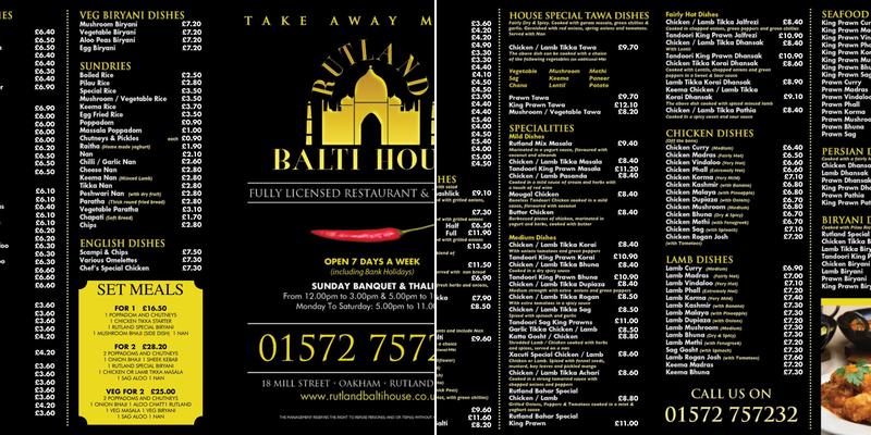 Rutland Balti House Menu