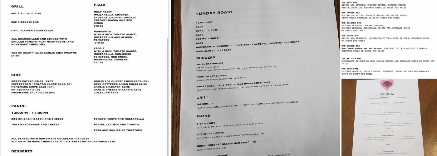 The Olde Royal Oak Menu