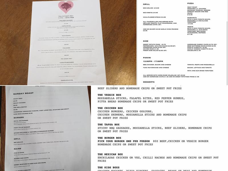 The Olde Royal Oak Menu