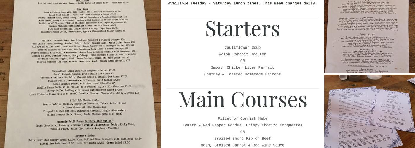 Hitchen's Barn Menu