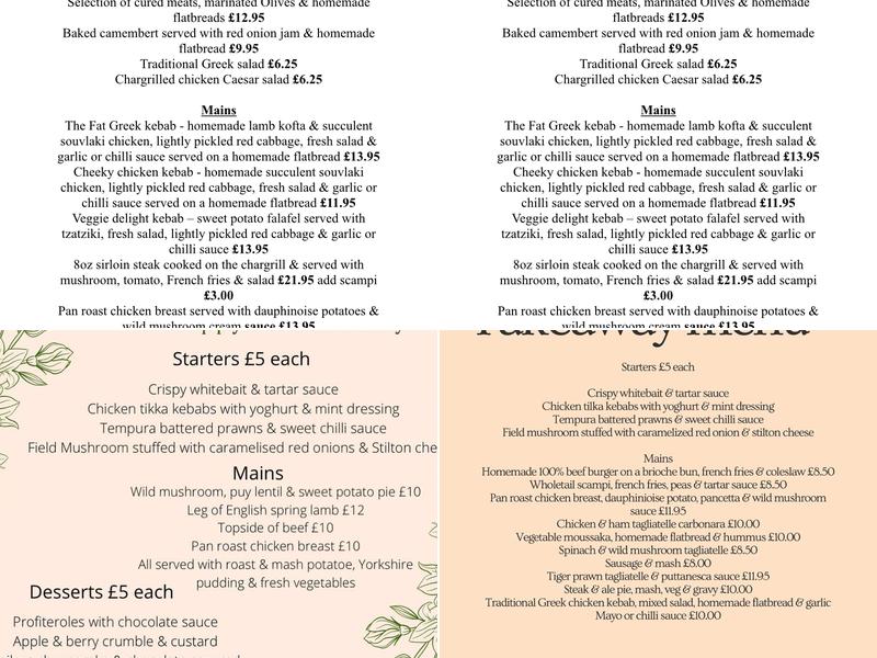 The Sun Inn Menu
