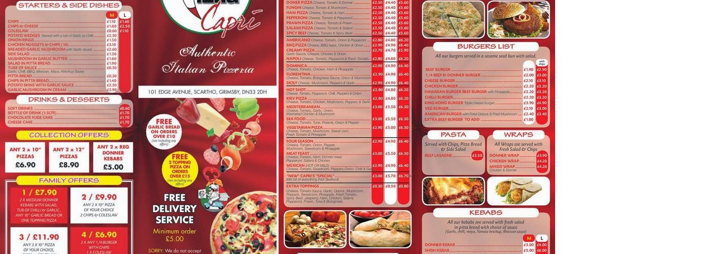 Pizza Capri Menu