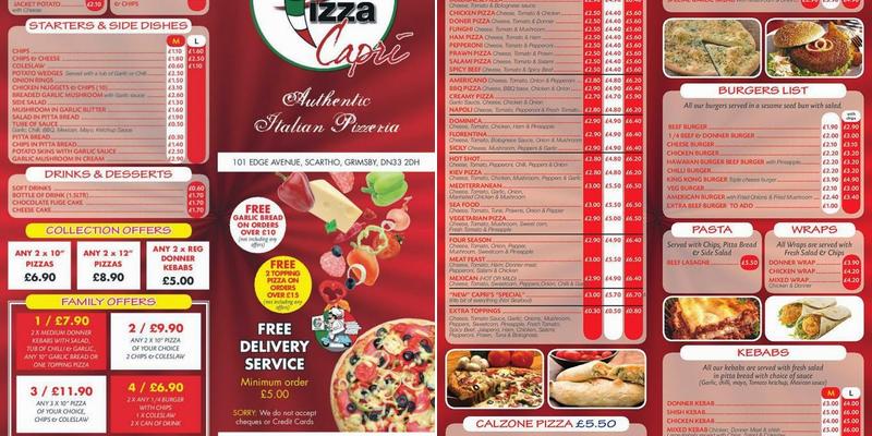 Pizza Capri Menu