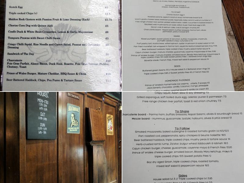 Prince of Wales Menu