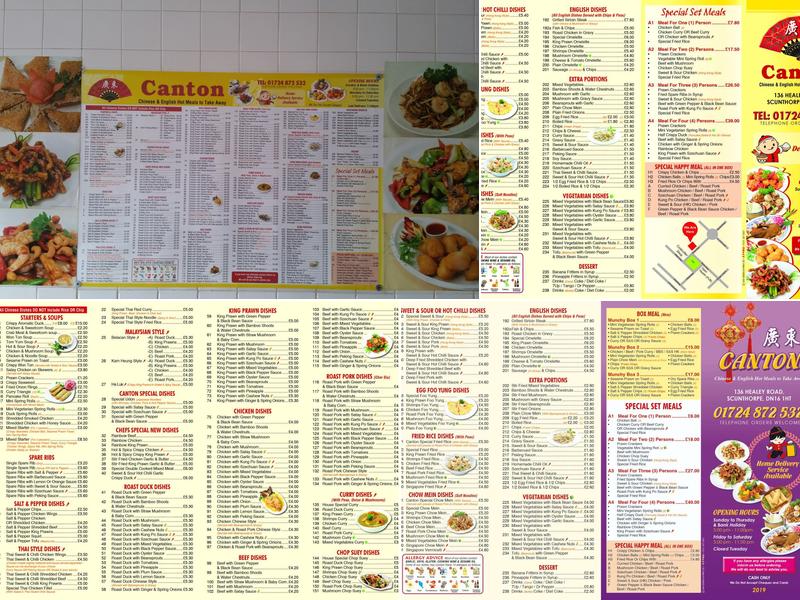 Canton Chinese Take Away Menu