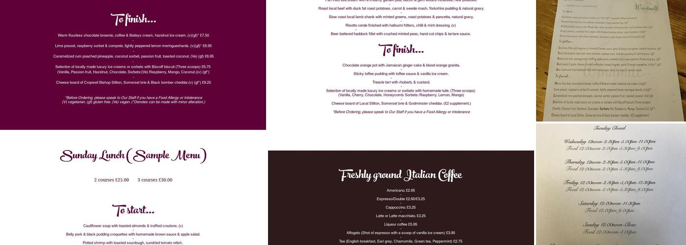 The Windmill Inn Menu