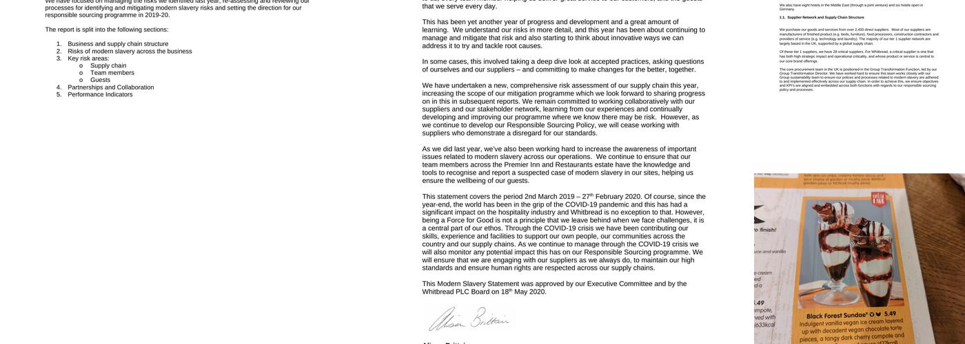 Premier Inn Grantham hotel Menu