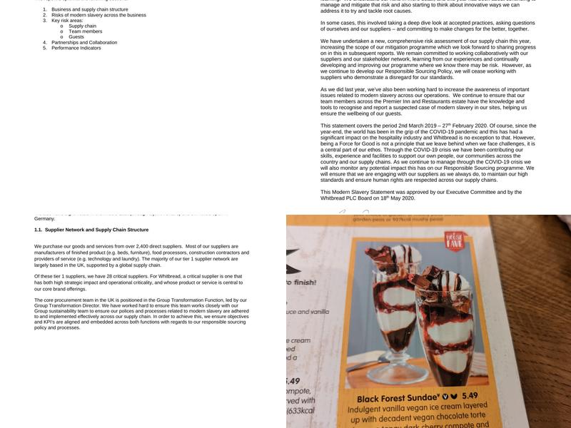 Premier Inn Grantham hotel Menu