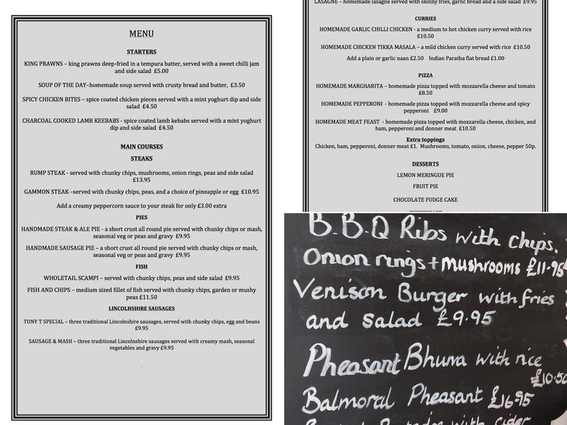 The Black Horse Inn Menu