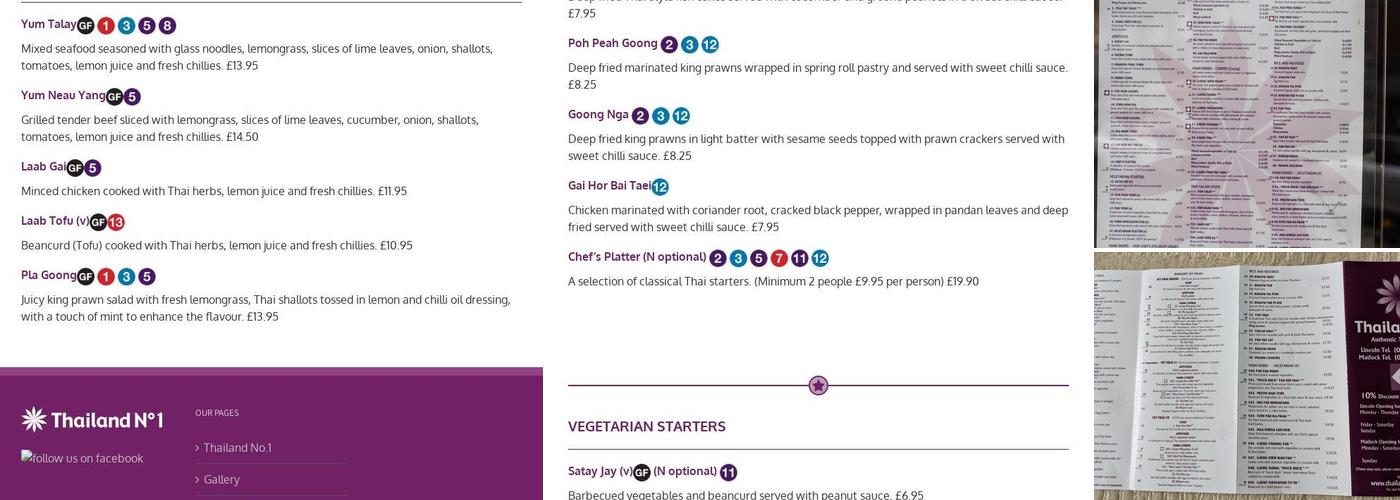 Thailand No.1 Lincoln Menu