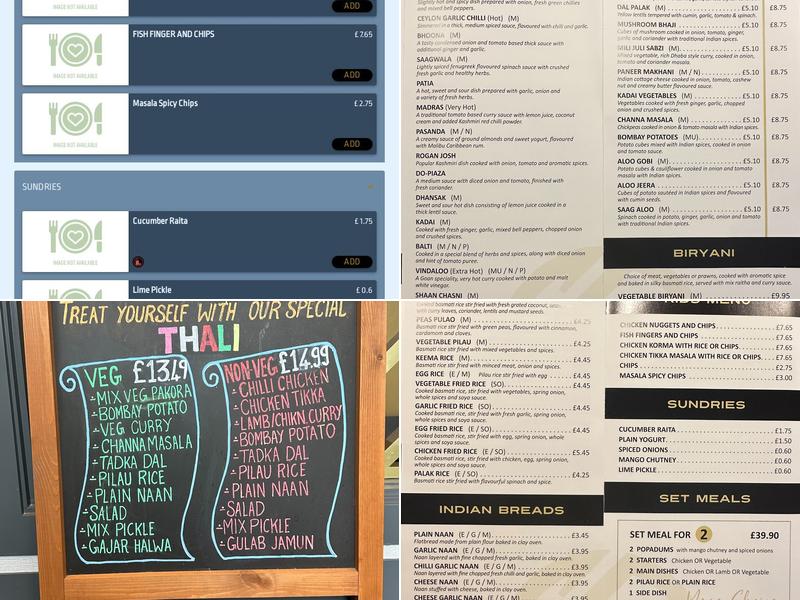 Spice of Life, Indian Restaurant. Menu