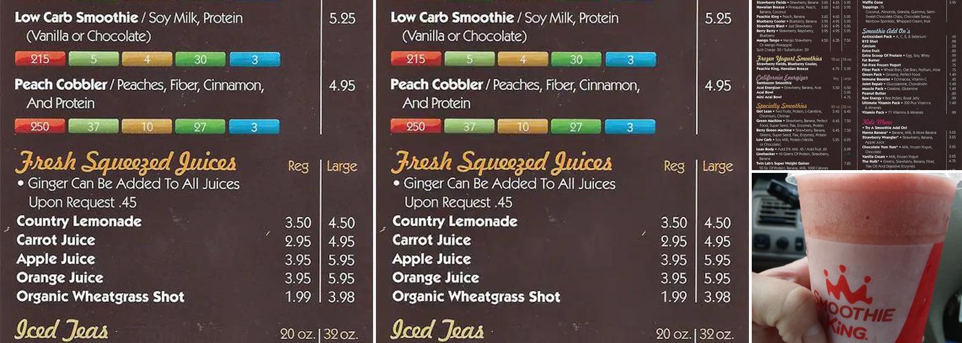smoothie king Menu