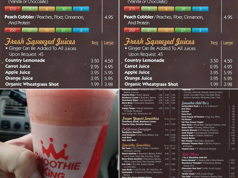 smoothie king Menu