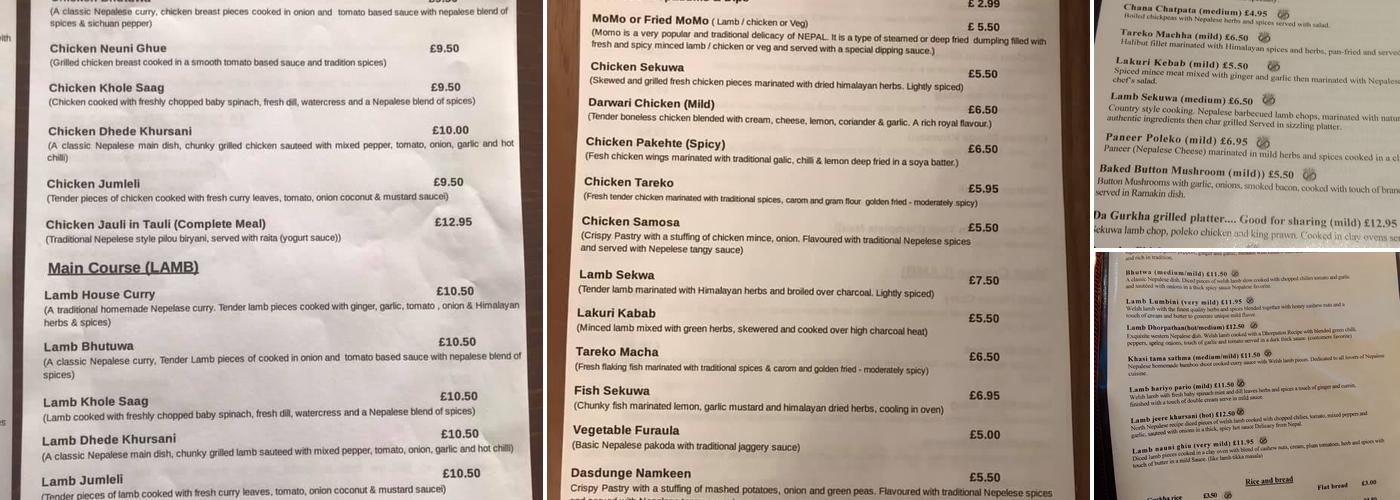 Da Gurkha Fine Dining Menu