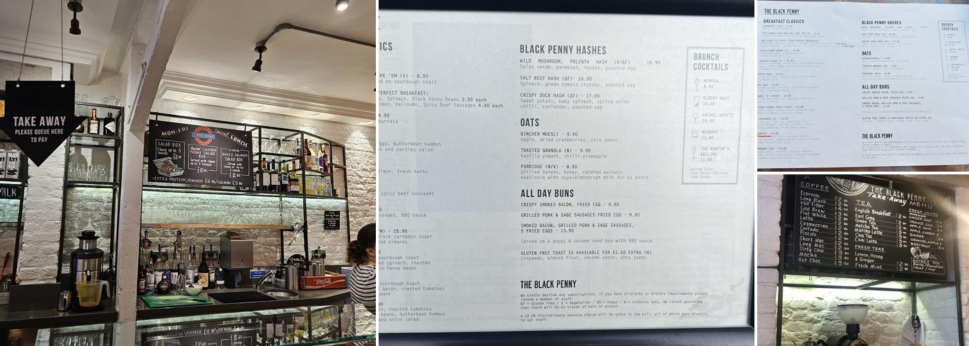 The Black Penny Covent Garden Menu