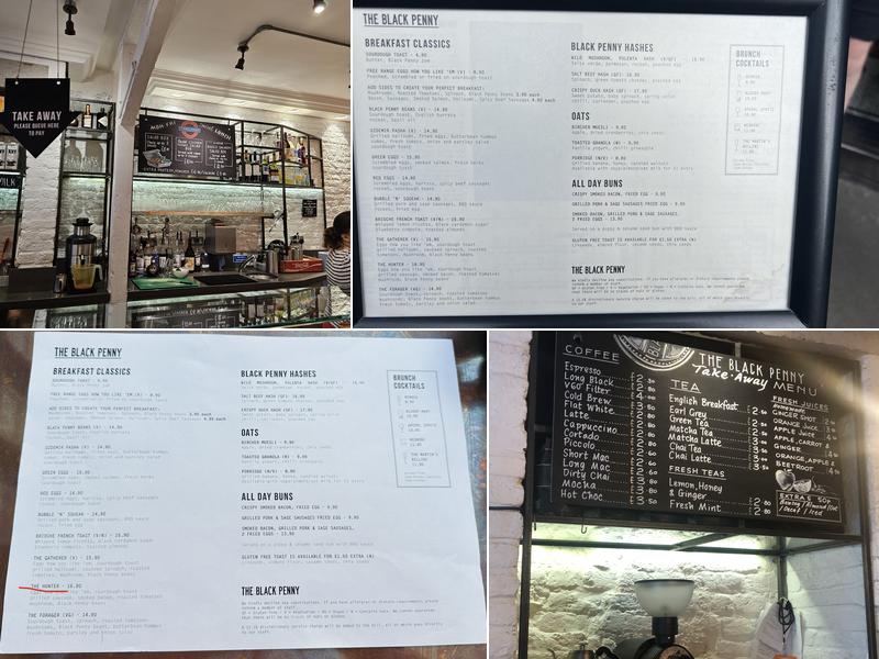 The Black Penny Covent Garden Menu