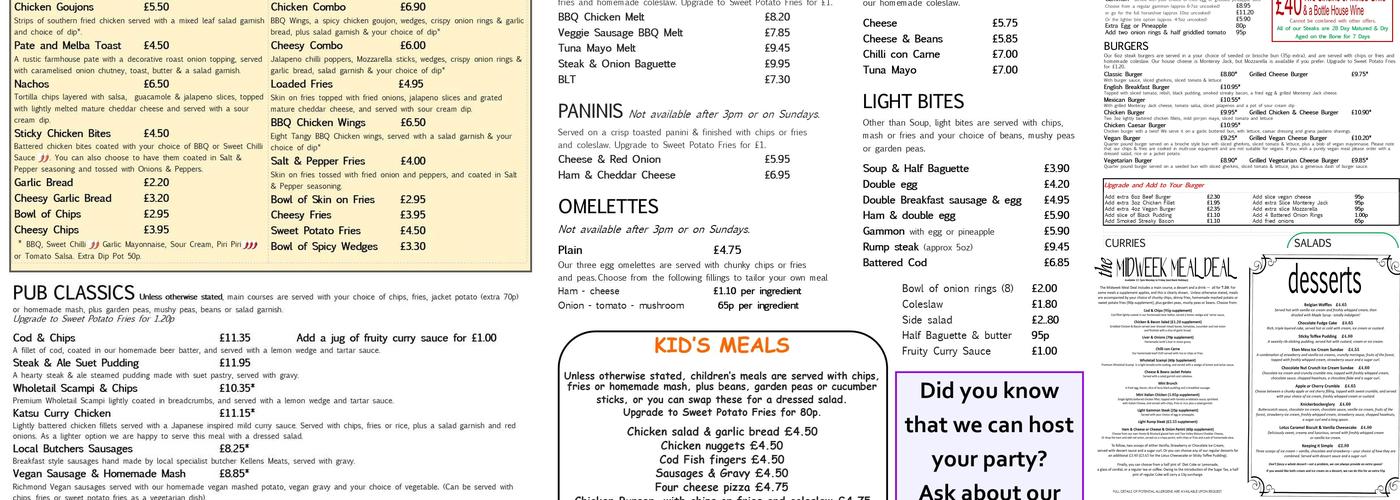 The Mount Pleasant Menu