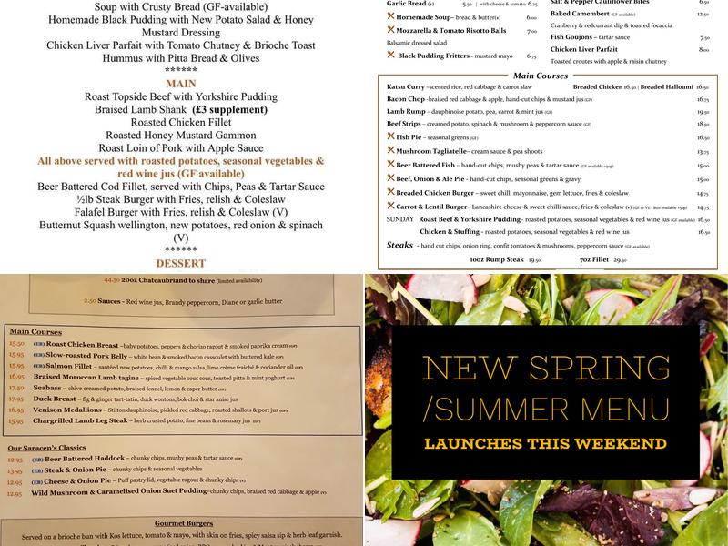 The Saracens Head Menu