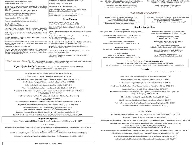 Master McGraths Menu