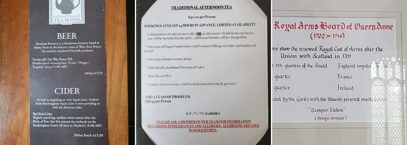 Heydon Village Tea-room Menu