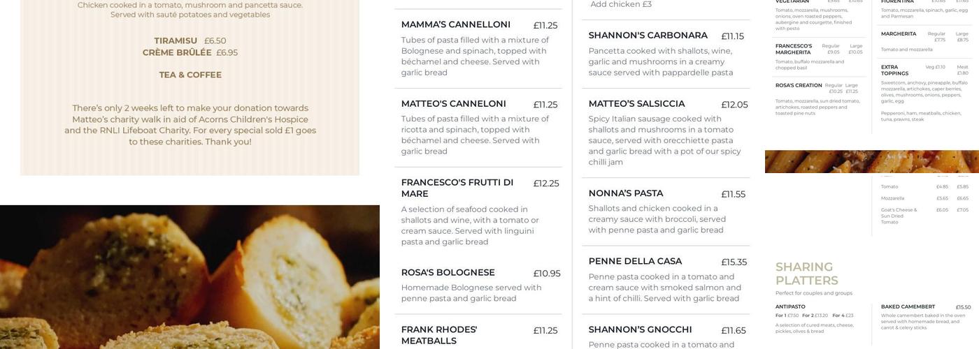 Matteo's Settle Italian Restaurant Menu