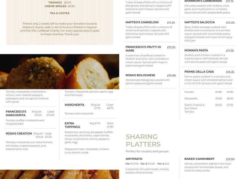 Matteo's Settle Italian Restaurant Menu