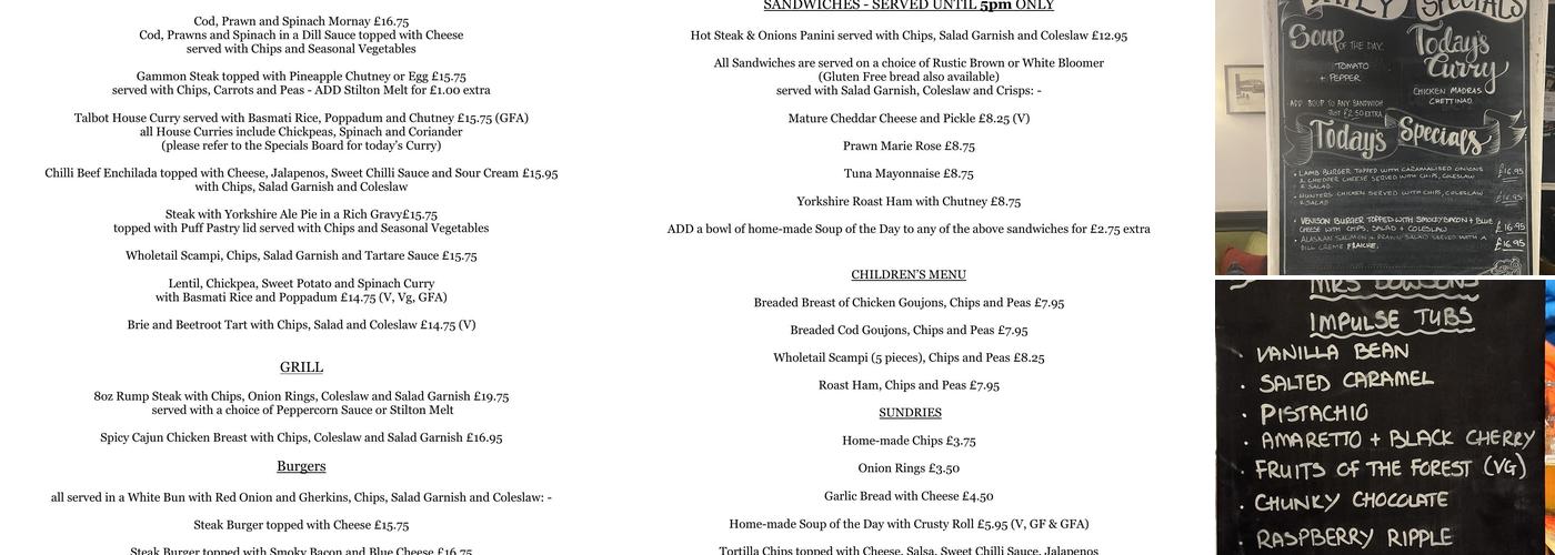 Talbot Arms Menu