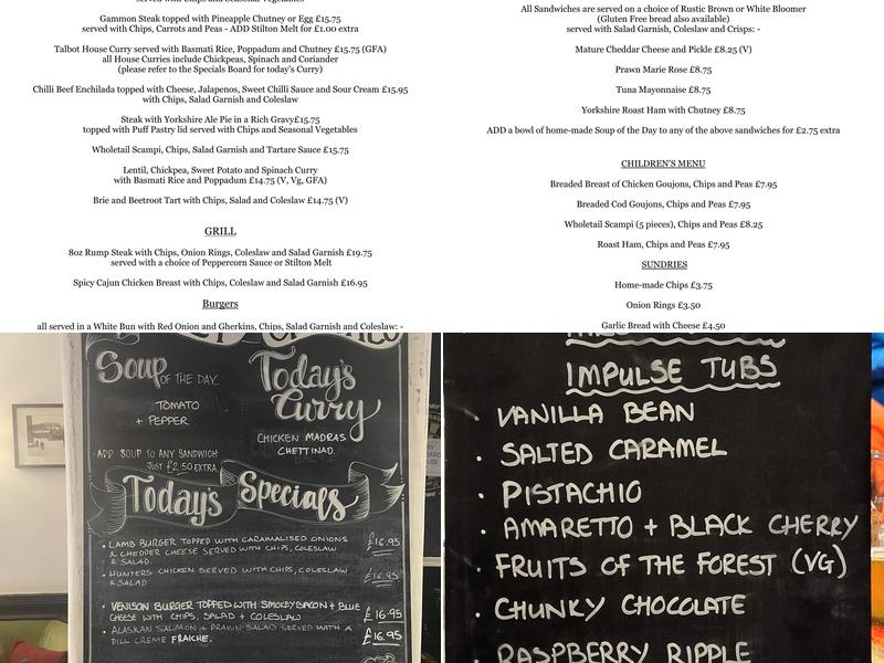 Talbot Arms Menu