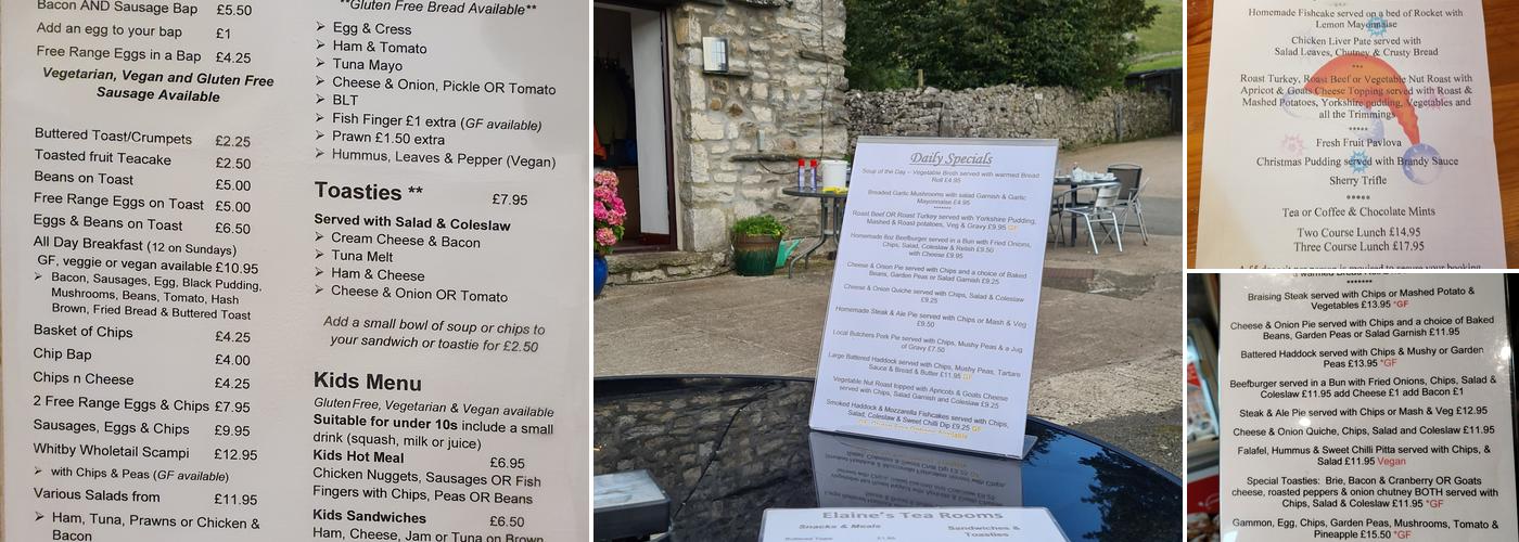 Elaine's Tearooms Menu