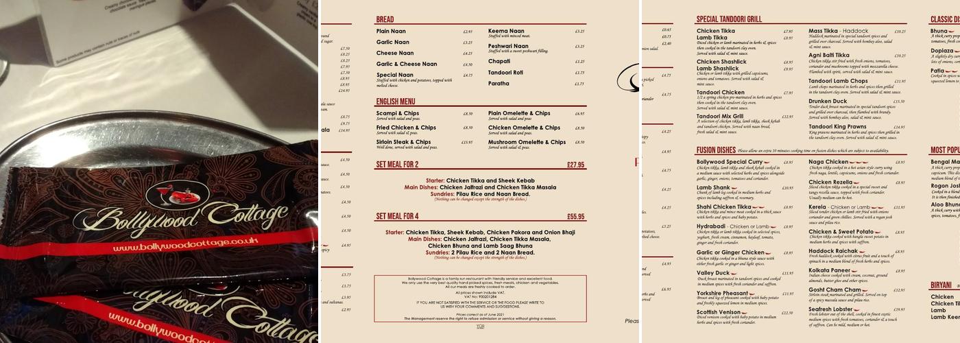 Bollywood Cottage Menu