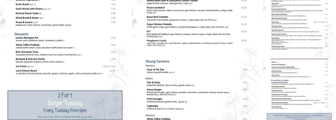 The White Bull Menu
