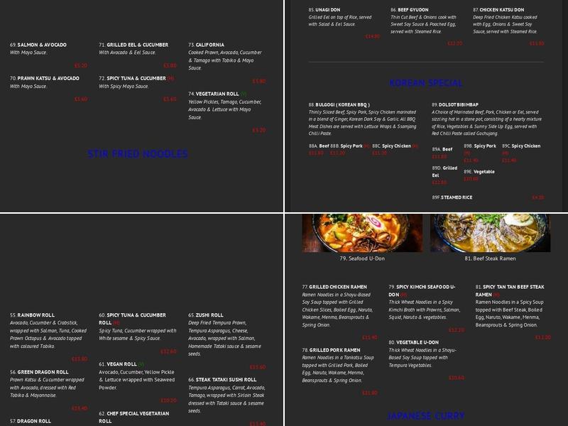 Zushi Restaurant Menu