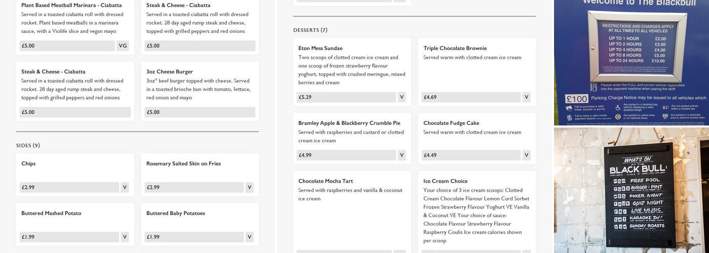 Black Bull Menu