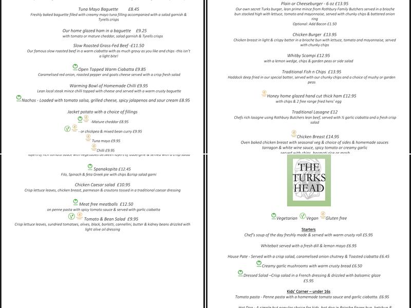 The Turks Head Menu