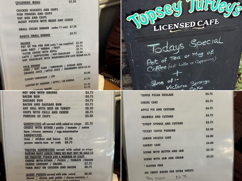 Topsey Turveys Menu