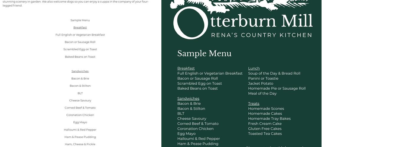 Otterburn Mill Shop and Café, Otterburn Menu