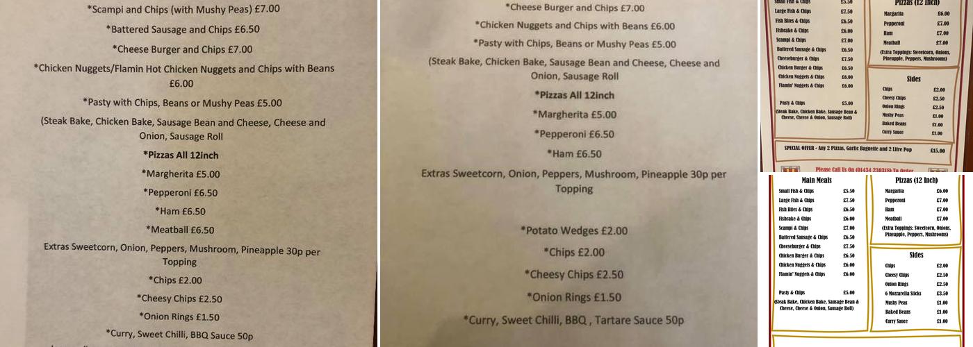 Black Bull Hotel Menu