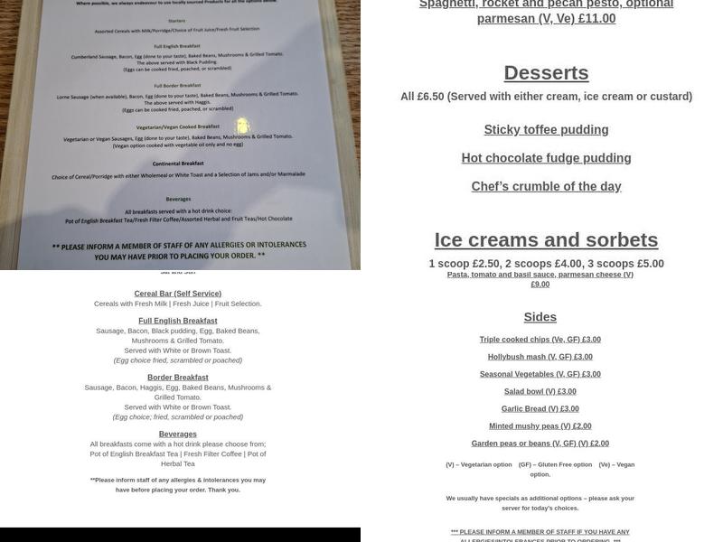 Holly Bush Inn Menu