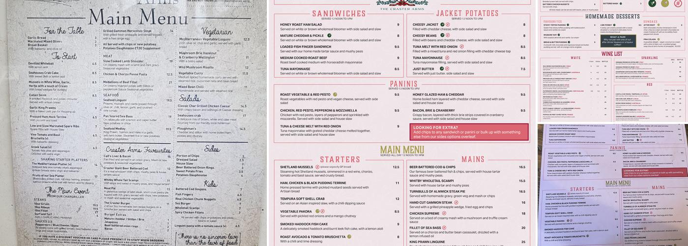 The Craster Arms Menu