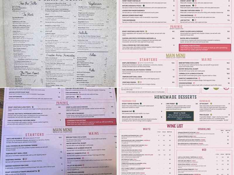 The Craster Arms Menu