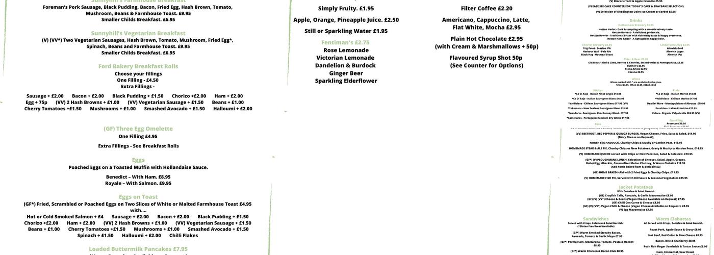 Sunnyhills of Belford Menu