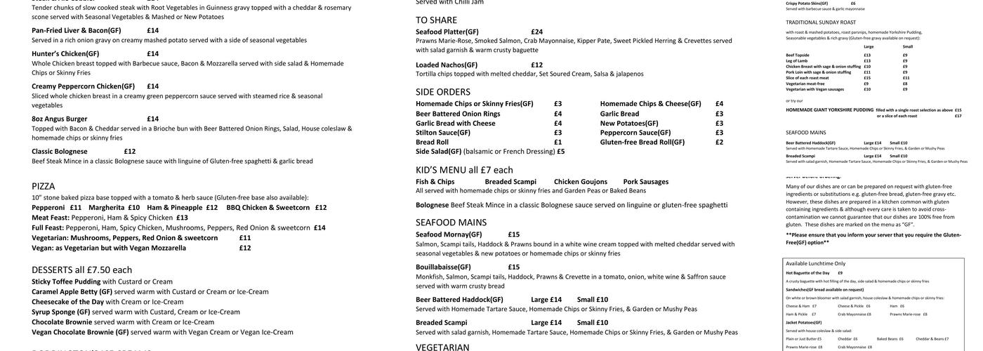 The Cottage Inn Menu